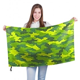 Флаг 3D с принтом Зелёный камуфляж в Петрозаводске, 100% полиэстер | плотность ткани — 95 г/м2, размер — 67 х 109 см. Принт наносится с одной стороны | пиксели