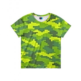 Детская футболка 3D с принтом Зелёный камуфляж в Петрозаводске, 100% гипоаллергенный полиэфир | прямой крой, круглый вырез горловины, длина до линии бедер, чуть спущенное плечо, ткань немного тянется | пиксели
