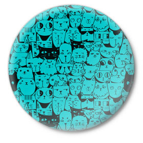 Значок с принтом Котейки 4 в Петрозаводске,  металл | круглая форма, металлическая застежка в виде булавки | котейки | коты | кошки