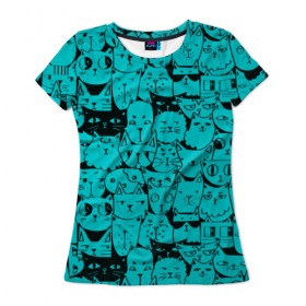 Женская футболка 3D с принтом Котейки 4 в Петрозаводске, 100% полиэфир ( синтетическое хлопкоподобное полотно) | прямой крой, круглый вырез горловины, длина до линии бедер | котейки | коты | кошки