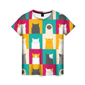 Женская футболка 3D с принтом Котейки 3 в Петрозаводске, 100% полиэфир ( синтетическое хлопкоподобное полотно) | прямой крой, круглый вырез горловины, длина до линии бедер | котейки | коты | кошки