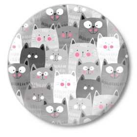 Значок с принтом Котейки 2 в Петрозаводске,  металл | круглая форма, металлическая застежка в виде булавки | котейки | коты | кошки