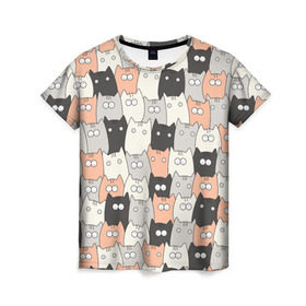 Женская футболка 3D с принтом Котики в Петрозаводске, 100% полиэфир ( синтетическое хлопкоподобное полотно) | прямой крой, круглый вырез горловины, длина до линии бедер | котейки | коты | кошки