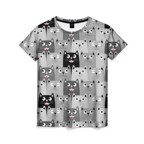 Женская футболка 3D с принтом Котейки в Петрозаводске, 100% полиэфир ( синтетическое хлопкоподобное полотно) | прямой крой, круглый вырез горловины, длина до линии бедер | котейки | коты | кошки