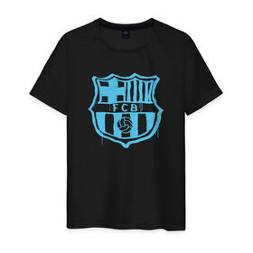 Мужская футболка хлопок с принтом FC Barcelona - Light Blue Paint (Оригинальный стиль,рисунок краской) в Петрозаводске, 100% хлопок | прямой крой, круглый вырез горловины, длина до линии бедер, слегка спущенное плечо. | barca | barcelona | fcb | барселона | футбол