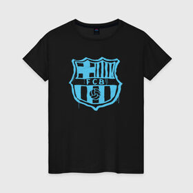 Женская футболка хлопок с принтом FC Barcelona - Light Blue Paint (Оригинальный стиль,рисунок краской) в Петрозаводске, 100% хлопок | прямой крой, круглый вырез горловины, длина до линии бедер, слегка спущенное плечо | barca | barcelona | fcb | барселона | футбол