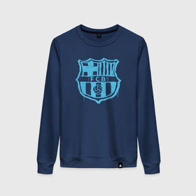 Женский свитшот хлопок с принтом FC Barcelona - Light Blue Paint (Оригинальный стиль,рисунок краской) в Петрозаводске, 100% хлопок | прямой крой, круглый вырез, на манжетах и по низу широкая трикотажная резинка  | barca | barcelona | fcb | барселона | футбол