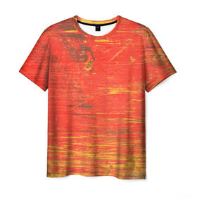 Мужская футболка 3D с принтом Потертости в Петрозаводске, 100% полиэфир | прямой крой, круглый вырез горловины, длина до линии бедер | Тематика изображения на принте: абстракция | красная | оранжевая | потертая | старая | текстура | цвет | яркая