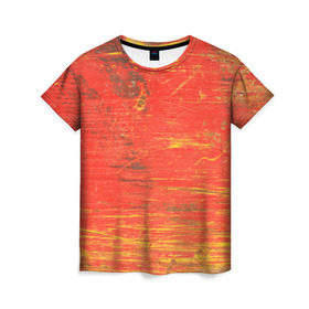 Женская футболка 3D с принтом Потертости в Петрозаводске, 100% полиэфир ( синтетическое хлопкоподобное полотно) | прямой крой, круглый вырез горловины, длина до линии бедер | абстракция | красная | оранжевая | потертая | старая | текстура | цвет | яркая