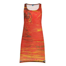 Платье-майка 3D с принтом Потертости в Петрозаводске, 100% полиэстер | полуприлегающий силуэт, широкие бретели, круглый вырез горловины, удлиненный подол сзади. | абстракция | красная | оранжевая | потертая | старая | текстура | цвет | яркая