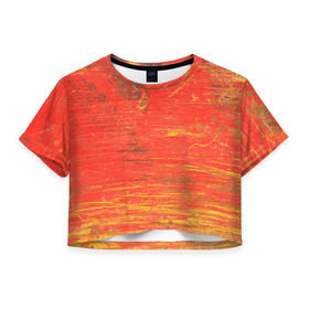 Женская футболка 3D укороченная с принтом Потертости в Петрозаводске, 100% полиэстер | круглая горловина, длина футболки до линии талии, рукава с отворотами | абстракция | красная | оранжевая | потертая | старая | текстура | цвет | яркая