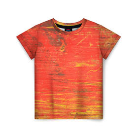 Детская футболка 3D с принтом Потертости в Петрозаводске, 100% гипоаллергенный полиэфир | прямой крой, круглый вырез горловины, длина до линии бедер, чуть спущенное плечо, ткань немного тянется | абстракция | красная | оранжевая | потертая | старая | текстура | цвет | яркая