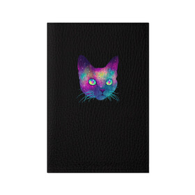 Обложка для паспорта матовая кожа с принтом Космокот в Петрозаводске, натуральная матовая кожа | размер 19,3 х 13,7 см; прозрачные пластиковые крепления | космос | кот | кошка