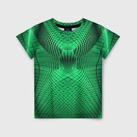 Детская футболка 3D с принтом Абстракция зеленая в Петрозаводске, 100% гипоаллергенный полиэфир | прямой крой, круглый вырез горловины, длина до линии бедер, чуть спущенное плечо, ткань немного тянется | абстракция | белый | зеленый | изгиб | красивый | необычный | новый | плавный | рисунок | стиль | цвет | четкий