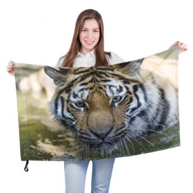 Флаг 3D с принтом Тигр в Петрозаводске, 100% полиэстер | плотность ткани — 95 г/м2, размер — 67 х 109 см. Принт наносится с одной стороны | животные | кошка | лев | тигр | тигренок | тигрица | хищник