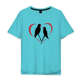 Мужская футболка хлопок Oversize с принтом Попугайчики в Петрозаводске, 100% хлопок | свободный крой, круглый ворот, “спинка” длиннее передней части | птицы