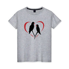 Женская футболка хлопок с принтом Попугайчики в Петрозаводске, 100% хлопок | прямой крой, круглый вырез горловины, длина до линии бедер, слегка спущенное плечо | птицы