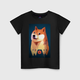 Детская футболка хлопок с принтом Wow Doge в Петрозаводске, 100% хлопок | круглый вырез горловины, полуприлегающий силуэт, длина до линии бедер | Тематика изображения на принте: 