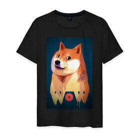 Мужская футболка хлопок с принтом Wow Doge в Петрозаводске, 100% хлопок | прямой крой, круглый вырез горловины, длина до линии бедер, слегка спущенное плечо. | 