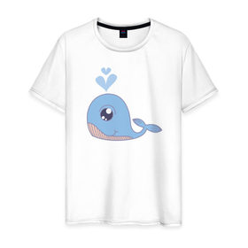 Мужская футболка хлопок с принтом Влюблённый китёнок в Петрозаводске, 100% хлопок | прямой крой, круглый вырез горловины, длина до линии бедер, слегка спущенное плечо. | 
