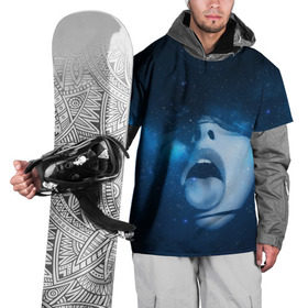 Накидка на куртку 3D с принтом Космический рот в Петрозаводске, 100% полиэстер |  | губы | девушка | женщина | звезды | зубы | космос | синий | туманность | черная дыра