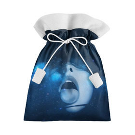 Подарочный 3D мешок с принтом Космический рот в Петрозаводске, 100% полиэстер | Размер: 29*39 см | Тематика изображения на принте: губы | девушка | женщина | звезды | зубы | космос | синий | туманность | черная дыра