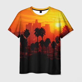 Мужская футболка 3D с принтом California в Петрозаводске, 100% полиэфир | прямой крой, круглый вырез горловины, длина до линии бедер | 3dc | borough | city | downtown | town | городок | красота | пальмы | пейзаж | район | сити | страны | центр