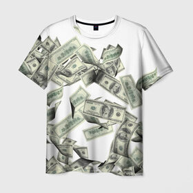 Мужская футболка 3D с принтом Денежный ветер в Петрозаводске, 100% полиэфир | прямой крой, круглый вырез горловины, длина до линии бедер | баксы | банкноты | деньги | доллары | купюры