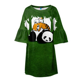 Детское платье 3D с принтом Милая панда в Петрозаводске, 100% полиэстер | прямой силуэт, чуть расширенный к низу. Круглая горловина, на рукавах — воланы | большая | джунгли | енот | зайка | милая | панда | пушистая