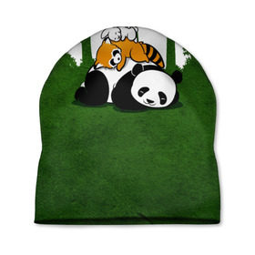 Шапка 3D с принтом Милая панда в Петрозаводске, 100% полиэстер | универсальный размер, печать по всей поверхности изделия | большая | джунгли | енот | зайка | милая | панда | пушистая