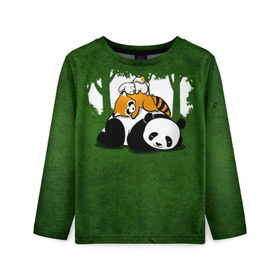 Детский лонгслив 3D с принтом Милая панда в Петрозаводске, 100% полиэстер | длинные рукава, круглый вырез горловины, полуприлегающий силуэт
 | большая | джунгли | енот | зайка | милая | панда | пушистая