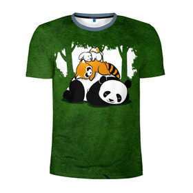 Мужская футболка 3D спортивная с принтом Милая панда в Петрозаводске, 100% полиэстер с улучшенными характеристиками | приталенный силуэт, круглая горловина, широкие плечи, сужается к линии бедра | большая | джунгли | енот | зайка | милая | панда | пушистая