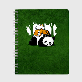 Тетрадь с принтом Милая панда в Петрозаводске, 100% бумага | 48 листов, плотность листов — 60 г/м2, плотность картонной обложки — 250 г/м2. Листы скреплены сбоку удобной пружинной спиралью. Уголки страниц и обложки скругленные. Цвет линий — светло-серый
 | большая | джунгли | енот | зайка | милая | панда | пушистая