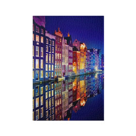 Обложка для паспорта матовая кожа с принтом Амстердама, Нидерланды в Петрозаводске, натуральная матовая кожа | размер 19,3 х 13,7 см; прозрачные пластиковые крепления | amsterdam | boat | bright | color | lights | night | pier | rainbow | reflection | the city | the netherlands | the strait | water | амстердама | вода | город | лодка | нидерланды | ночь | огни | отражение | причал | пролив | радуга | цвет | яркий