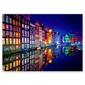 Поздравительная открытка с принтом Амстердама, Нидерланды в Петрозаводске, 100% бумага | плотность бумаги 280 г/м2, матовая, на обратной стороне линовка и место для марки
 | amsterdam | boat | bright | color | lights | night | pier | rainbow | reflection | the city | the netherlands | the strait | water | амстердама | вода | город | лодка | нидерланды | ночь | огни | отражение | причал | пролив | радуга | цвет | яркий