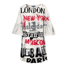Детское платье 3D с принтом Текстовой арт в Петрозаводске, 100% полиэстер | прямой силуэт, чуть расширенный к низу. Круглая горловина, на рукавах — воланы | amsterdam | istanbul | london | moscow | new york | paris | urban | амстердам | лондон | москва | нью йорк | париж | стамбул