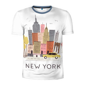 Мужская футболка 3D спортивная с принтом Нью-Йорк в Петрозаводске, 100% полиэстер с улучшенными характеристиками | приталенный силуэт, круглая горловина, широкие плечи, сужается к линии бедра | new york | воздушные шары | город | деревья | рисунок | такси