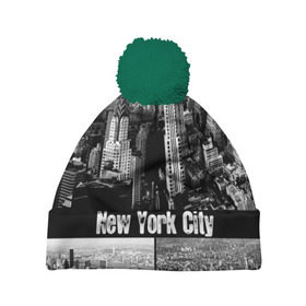 Шапка 3D c помпоном с принтом Улицы Нью-Йорка в Петрозаводске, 100% полиэстер | универсальный размер, печать по всей поверхности изделия | city | collage | houses | new york | skyscrapers | streets | usa | город | дома | коллаж | нью йорка | сша | улицы