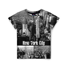 Детская футболка 3D с принтом Улицы Нью-Йорка в Петрозаводске, 100% гипоаллергенный полиэфир | прямой крой, круглый вырез горловины, длина до линии бедер, чуть спущенное плечо, ткань немного тянется | city | collage | houses | new york | skyscrapers | streets | usa | город | дома | коллаж | нью йорка | сша | улицы