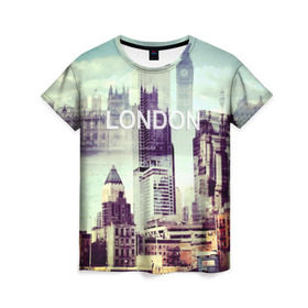 Женская футболка 3D с принтом Улицы Лондона в Петрозаводске, 100% полиэфир ( синтетическое хлопкоподобное полотно) | прямой крой, круглый вырез горловины, длина до линии бедер | collage | england | london | англия | коллаж | лондон