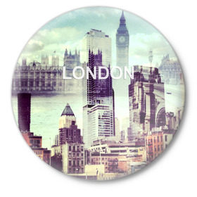 Значок с принтом Улицы Лондона в Петрозаводске,  металл | круглая форма, металлическая застежка в виде булавки | Тематика изображения на принте: collage | england | london | англия | коллаж | лондон