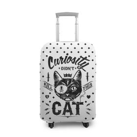 Чехол для чемодана 3D с принтом Curiosity Cat в Петрозаводске, 86% полиэфир, 14% спандекс | двустороннее нанесение принта, прорези для ручек и колес | animal | beast | cat | feline | gangsta | kill | king | kitty | meow | nature | гангстер | животное | зверь | король | кот | котенок | котик | кошка | мяу | природа