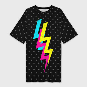 Платье-футболка 3D с принтом Electrico в Петрозаводске,  |  | bold | electic | electrico | electro | hipster | lightning | style | tesla | thunder | volt | zeus | вольт | гром | зевс | молния | стиль | тесла | хипстер | электрик | электричество | электро