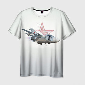 Мужская футболка 3D с принтом Су-24 в Петрозаводске, 100% полиэфир | прямой крой, круглый вырез горловины, длина до линии бедер | Тематика изображения на принте: авиация