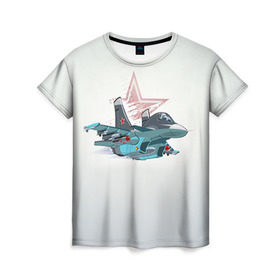 Женская футболка 3D с принтом Су-34 в Петрозаводске, 100% полиэфир ( синтетическое хлопкоподобное полотно) | прямой крой, круглый вырез горловины, длина до линии бедер | авиация