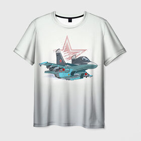 Мужская футболка 3D с принтом Су-34 в Петрозаводске, 100% полиэфир | прямой крой, круглый вырез горловины, длина до линии бедер | авиация