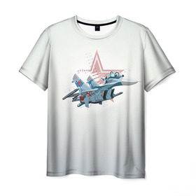 Мужская футболка 3D с принтом Су-27 в Петрозаводске, 100% полиэфир | прямой крой, круглый вырез горловины, длина до линии бедер | авиация