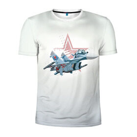 Мужская футболка 3D спортивная с принтом Су-27 в Петрозаводске, 100% полиэстер с улучшенными характеристиками | приталенный силуэт, круглая горловина, широкие плечи, сужается к линии бедра | авиация