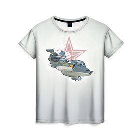 Женская футболка 3D с принтом Су-25 в Петрозаводске, 100% полиэфир ( синтетическое хлопкоподобное полотно) | прямой крой, круглый вырез горловины, длина до линии бедер | авиация