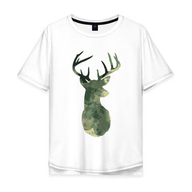 Мужская футболка хлопок Oversize с принтом Deer Aquarelle в Петрозаводске, 100% хлопок | свободный крой, круглый ворот, “спинка” длиннее передней части | Тематика изображения на принте: 